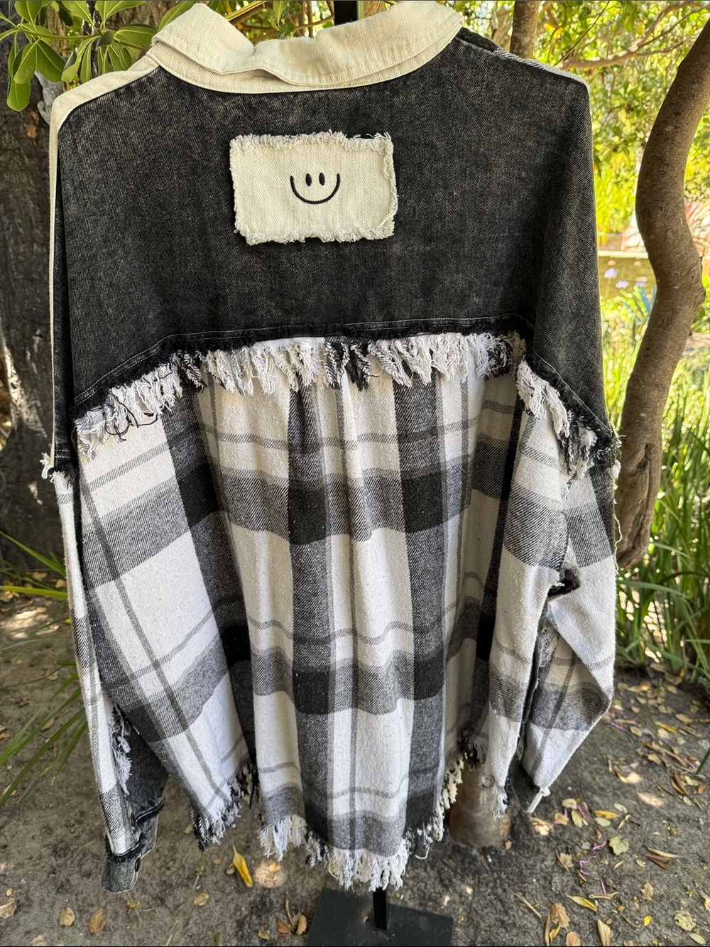 Oli & Hali Black and White Patchwork Plaid Button-Down Shirt Jacket - Picture 2 of 6